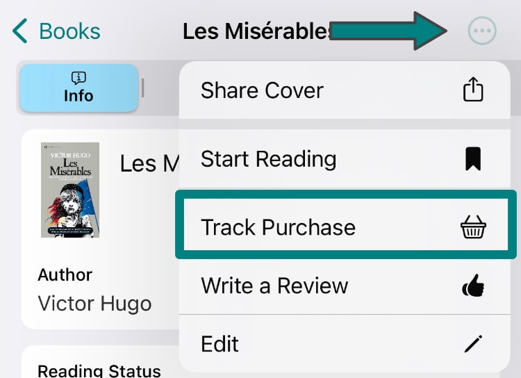Tap the top right button then tap Track Purchase