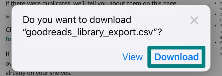 Safari iOS shows a popup with a Download button. Tap it.